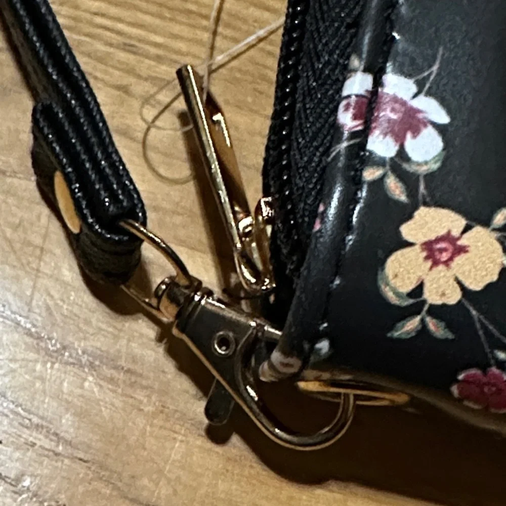 Elegant Black Floral Wristlet Crossbody Bag